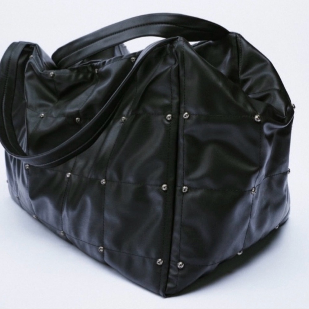 Zara Black Quilted Tote Bag